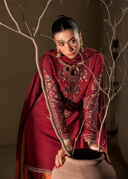 Pakistani Designer Maroon Raw Silk Sharara Online in KSA Riyadh Saudi Arabia Oman Bahrain Qatar