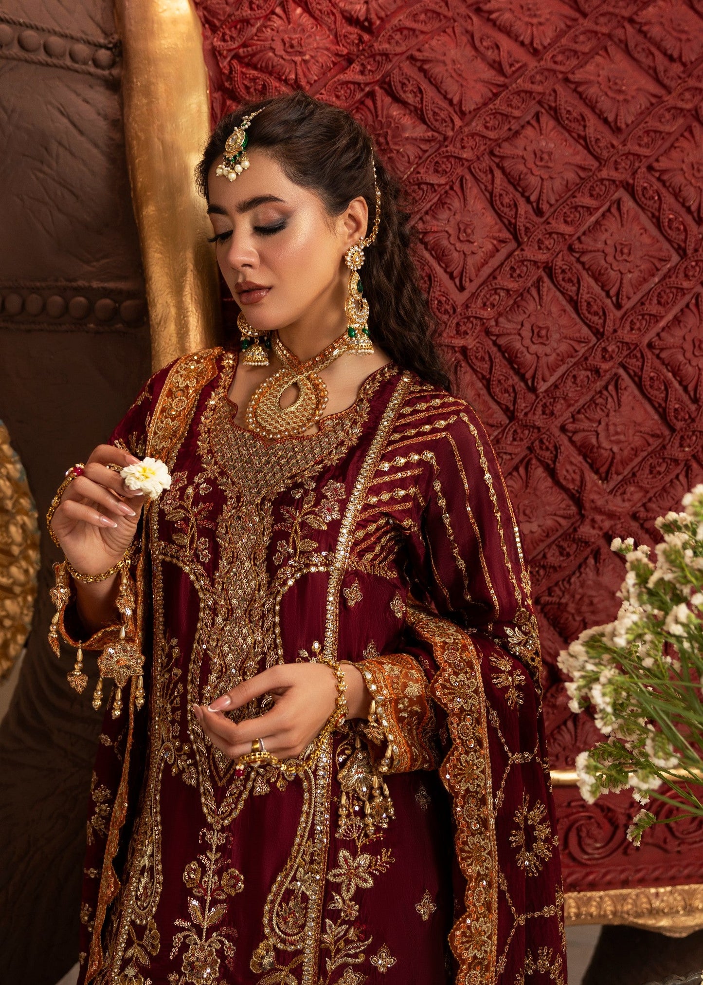 Pakistani Designer Maroon Tussar Silk Sharara Online in UK USA Canada