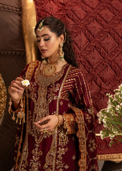 Pakistani Designer Maroon Tussar Silk Sharara Online in UK USA Canada