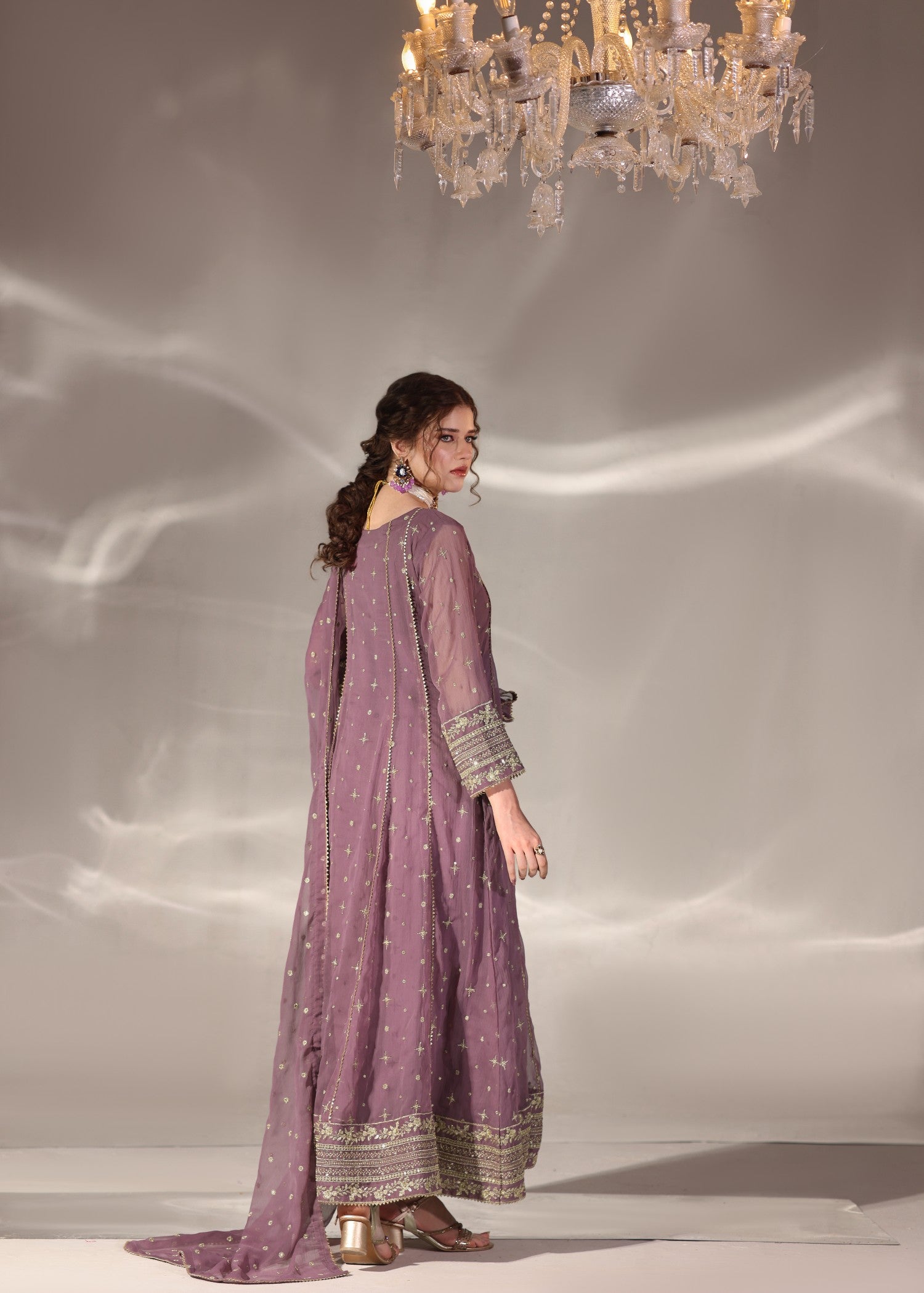 Pakistani Designer Mauve Chiffon Salwar Kameez Online in KSA Riyadh Saudi Arabia Oman Bahrain Qatar