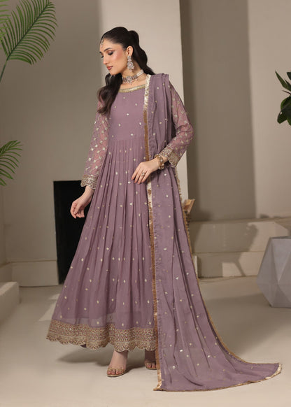 Pakistani Designer Mauve Embroidered Chiffon Salwar Kameez Online in KSA Riyadh Saudi Arabia Oman Bahrain Qatar