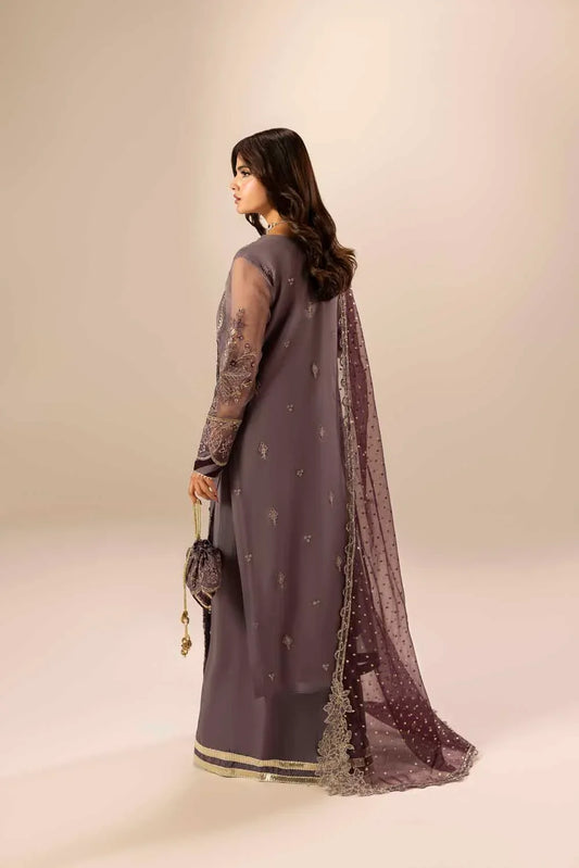 Pakistani Designer Mauve Embroidered Organza Salwar Kameez Online in KSA Riyadh Saudi Arabia Oman Bahrain Qatar