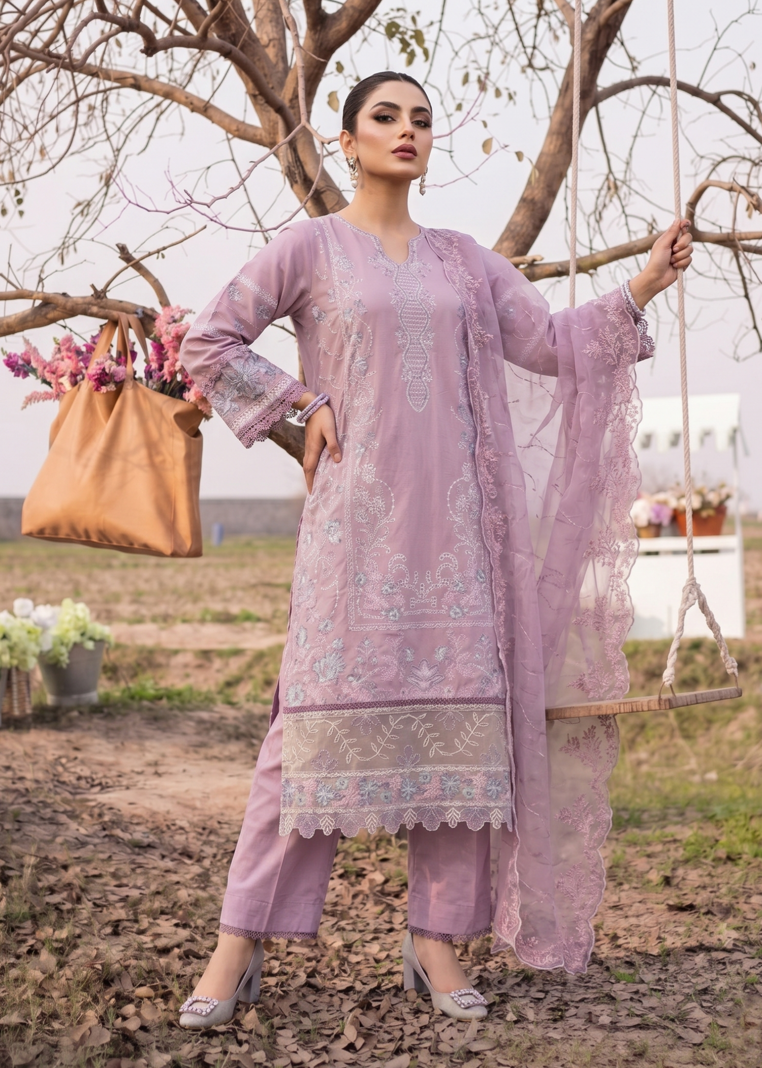 Pakistani Designer Mauve Lawn Salwar Kameez Online in KSA Riyadh Saudi Arabia Oman Bahrain Qatar