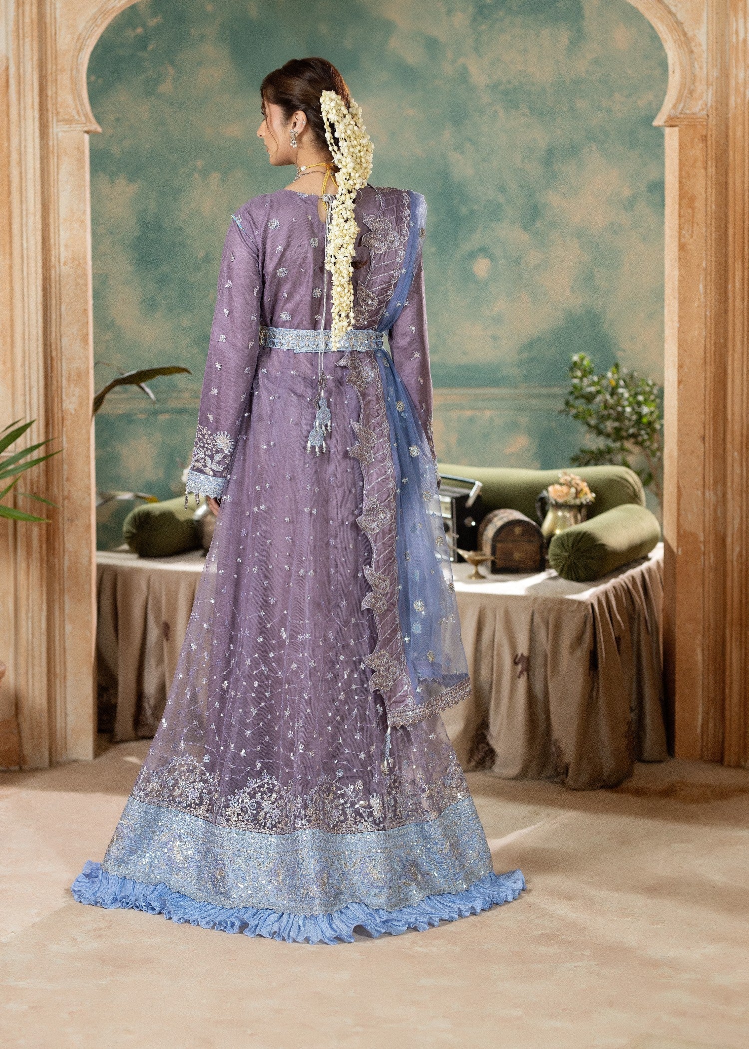 Pakistani Designer Mauve Net Salwar Kameez Online in KSA Riyadh Saudi Arabia Oman Bahrain Qatar