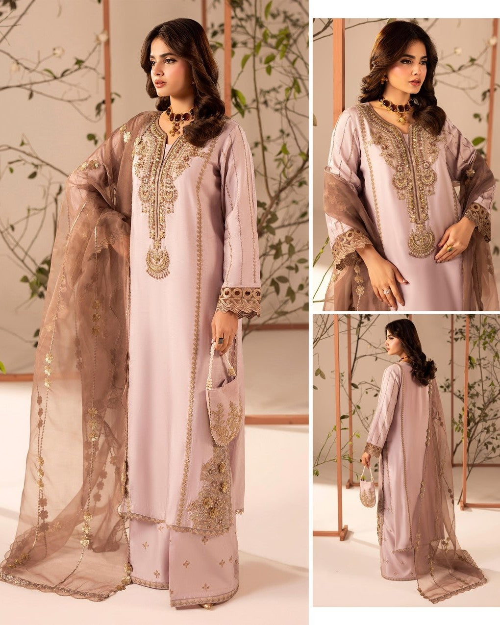 Pakistani Designer Mauve Pink Embroidered Raw Silk Suit Online in KSA Riyadh Saudi Arabia Oman Bahrain Qatar