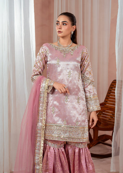 Pakistani Designer Mauve Pink Gharara Salwar Kameez Online in KSA Riyadh Saudi Arabia Oman Bahrain Qatar