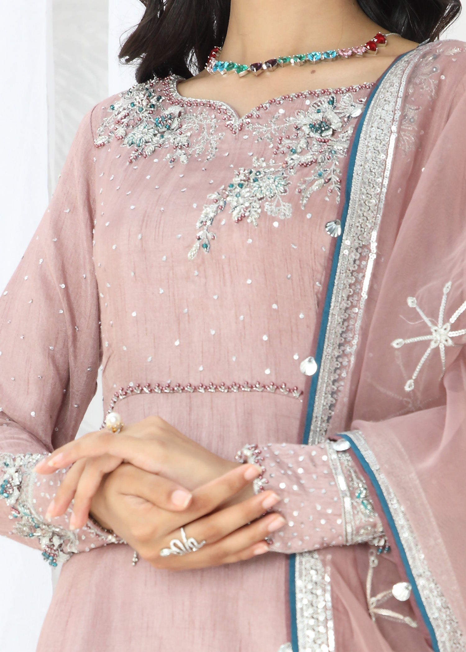 Pakistani Designer Mauve Pink Organza Salwar Kameez Online in KSA Riyadh Saudi Arabia Oman Bahrain Qatar