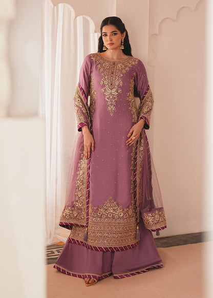 Pakistani Designer Mauve Silk Charmeuse Salwar Kameez Online in KSA Riyadh Saudi Arabia Oman Bahrain Qatar