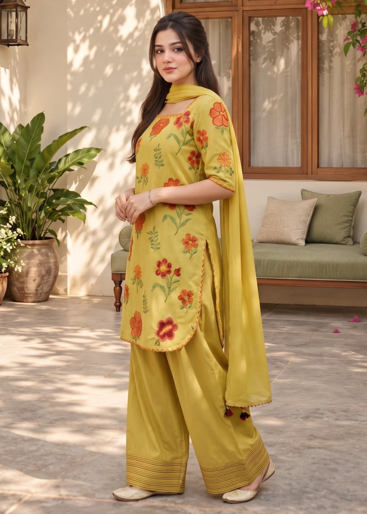 Pakistani Designer Mellow Yellow Dhanak Salwar Kameez Online in KSA Riyadh Saudi Arabia Oman Bahrain Qatar