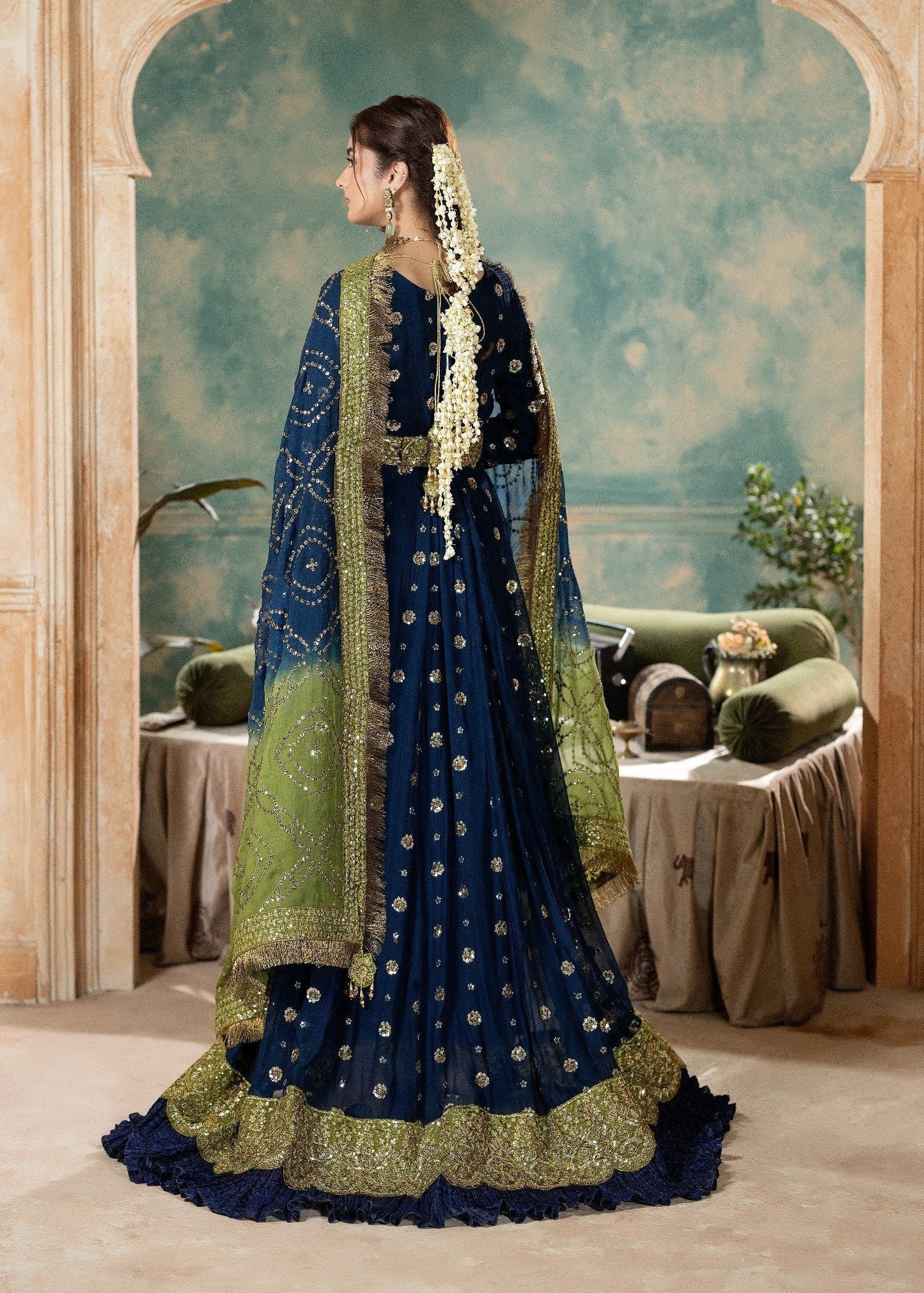 Pakistani Designer Midnight Blue Chiffon Salwar Kameez Online in KSA Riyadh Saudi Arabia Oman Bahrain Qatar