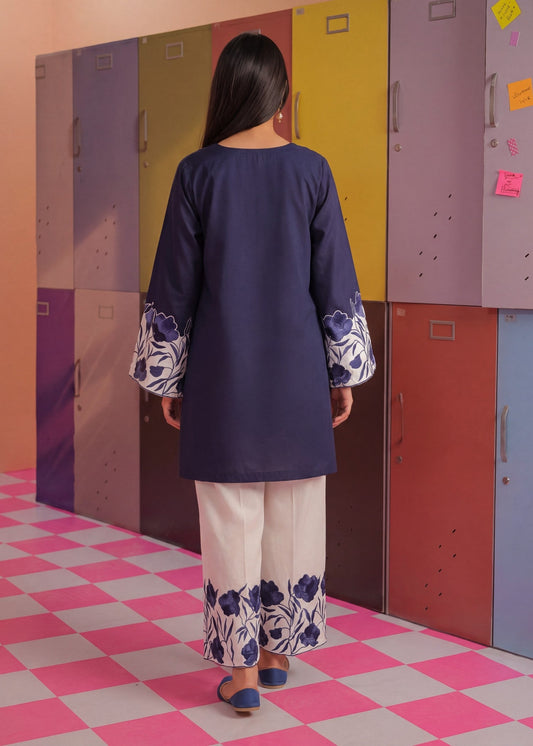 Pakistani Designer Midnight Blue Cotton Suit Online in KSA Riyadh Saudi Arabia Oman Bahrain Qatar