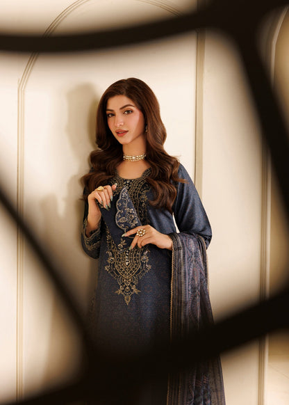 Pakistani Designer Midnight Blue Embroidered Khaddar Salwar Kameez Online in Dubai UAE Abudhabi Ajman Sharjah