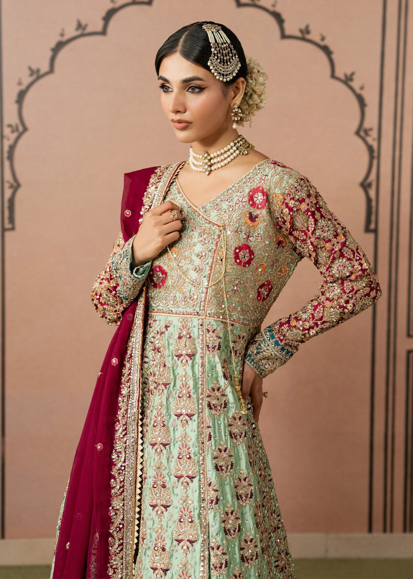 Pakistani Designer Mint Chiffon Salwar Kameez Online in KSA Riyadh Saudi Arabia Oman Bahrain Qatar