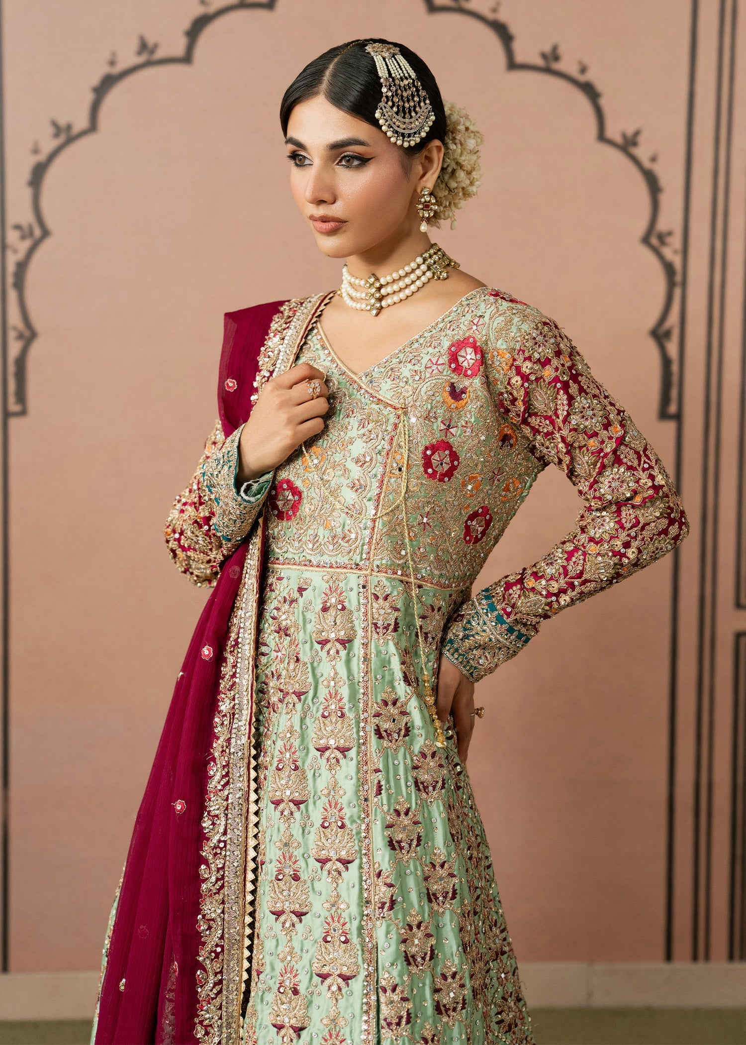 Pakistani Designer Mint Chiffon Salwar Kameez Online in KSA Riyadh Saudi Arabia Oman Bahrain Qatar