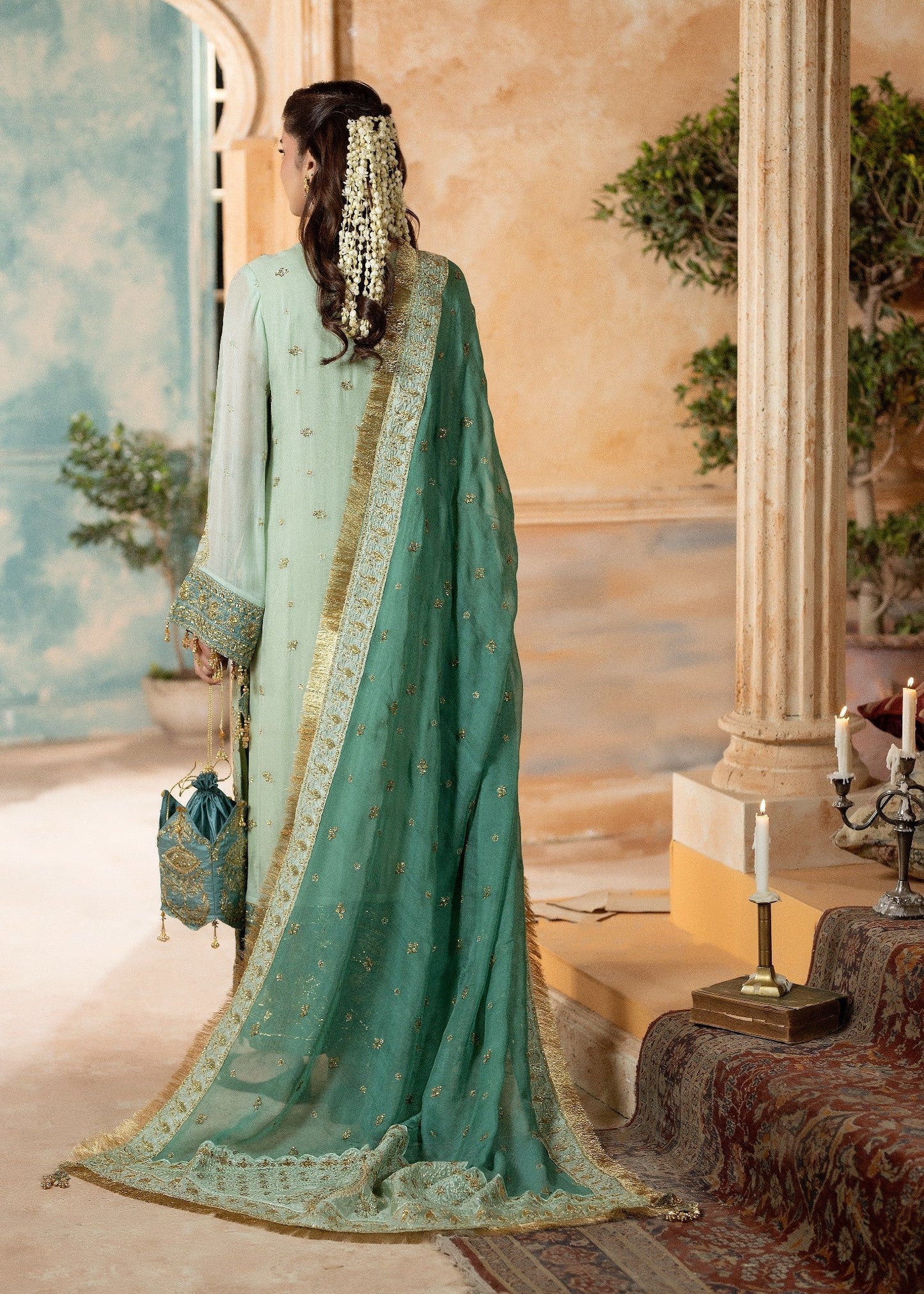 Pakistani Designer Mint Green Chiffon Salwar Kameez Online in KSA Riyadh Saudi Arabia Oman Bahrain Qatar