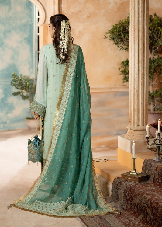 Pakistani Designer Mint Green Chiffon Salwar Kameez Online in KSA Riyadh Saudi Arabia Oman Bahrain Qatar