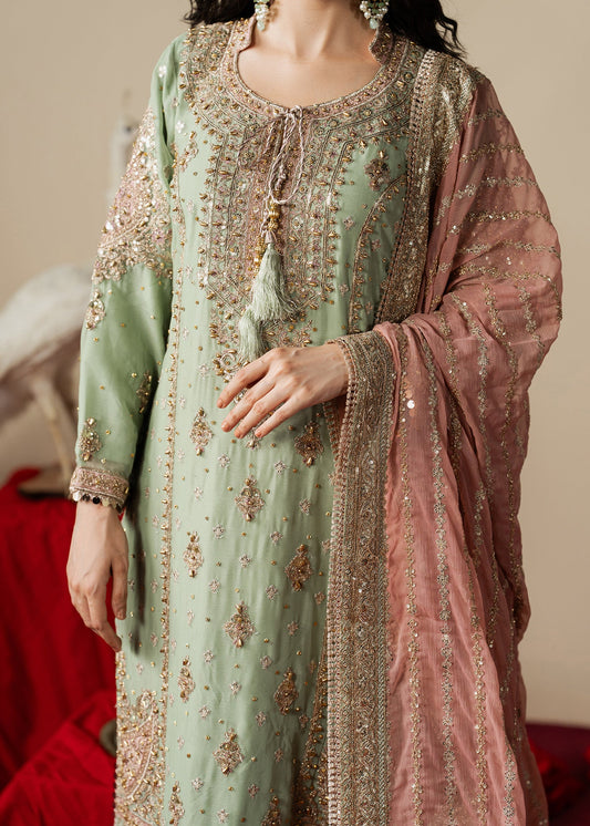 Pakistani Designer Mint Green Chiffon Salwar Kameez Online in KSA Riyadh Saudi Arabia Oman Bahrain Qatar