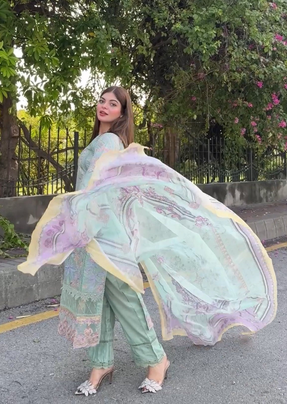 Pakistani Designer Mint Green Embroidered Cotton Silk Salwar Kameez Online in KSA Riyadh Saudi Arabia Oman Bahrain Qatar