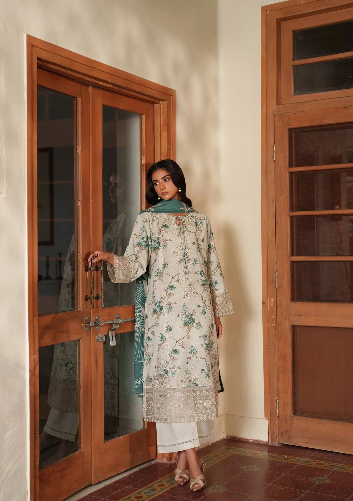 Pakistani Designer Mint Green Embroidered Lawn Suit Online in UK USA Canada