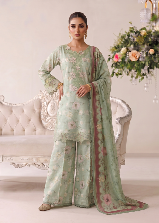 Pakistani Designer Mint Green Lawn Suit Online in KSA Riyadh Saudi Arabia Oman Bahrain Qatar