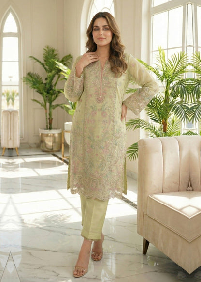 Pakistani Designer Mint Green Organza Salwar Kameez Online in KSA Riyadh Saudi Arabia Oman Bahrain Qatar