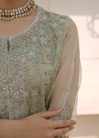 Pakistani Designer Mint Green Organza Salwar Kameez Online in KSA Riyadh Saudi Arabia Oman Bahrain Qatar