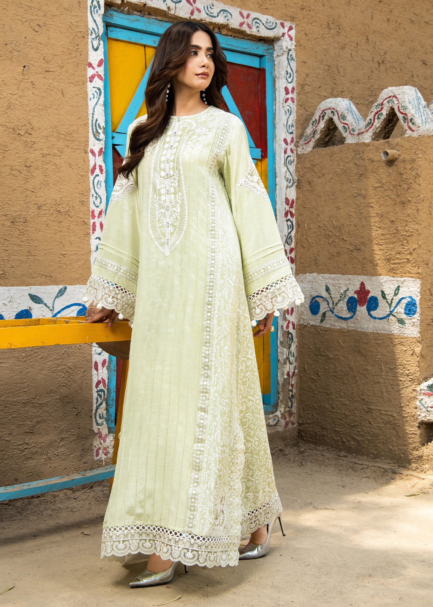 Pakistani Designer Mint Green Raw Silk Suit Online in KSA Riyadh Saudi Arabia Oman Bahrain Qatar