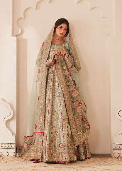 Pakistani Designer Mint Green Silk Charmeuse Salwar Kameez Online in KSA Riyadh Saudi Arabia Oman Bahrain Qatar