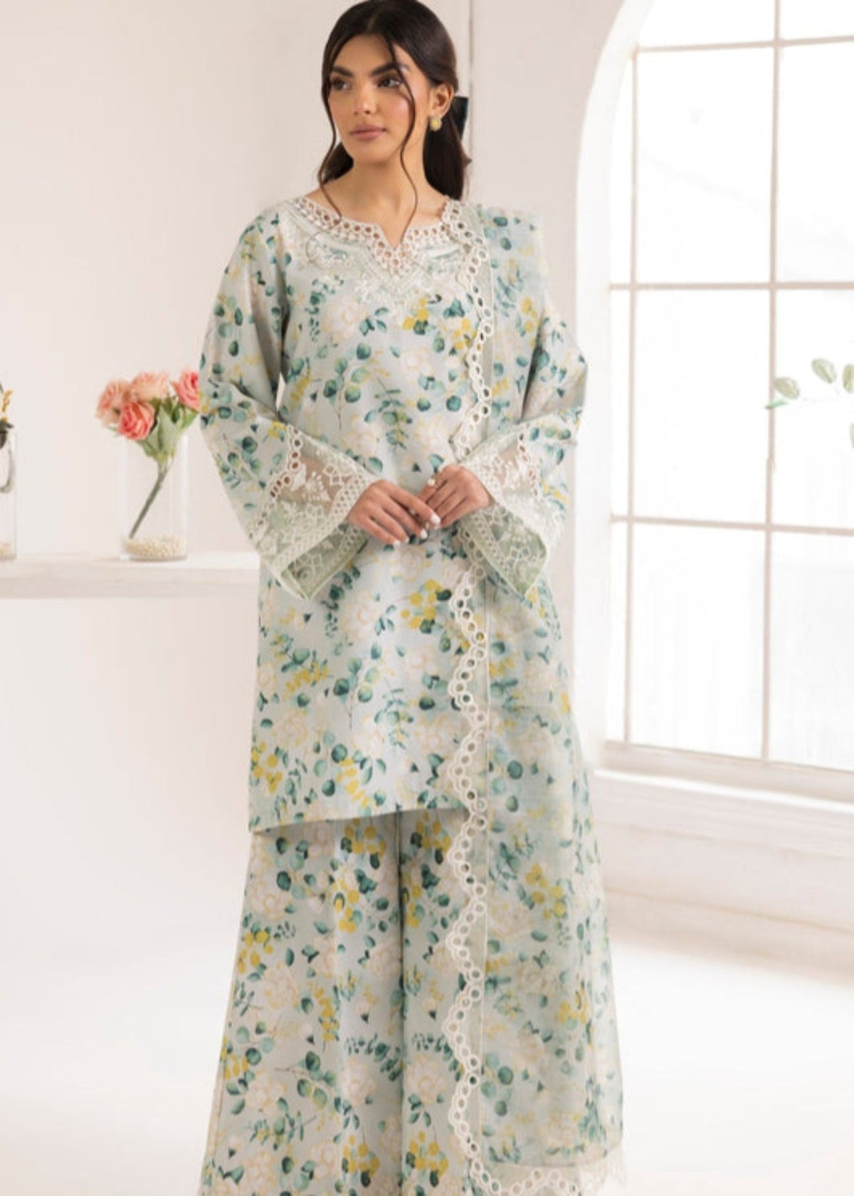 Pakistani Designer Mint Green Silk Salwar Suit Online in KSA Riyadh Saudi Arabia Oman Bahrain Qatar