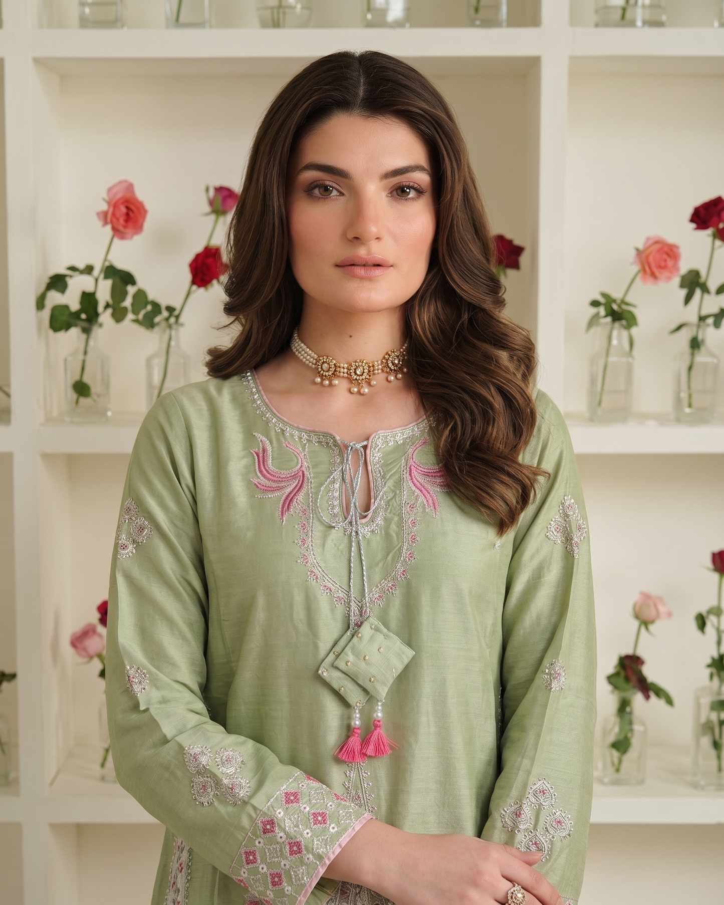 Pakistani Designer Mint Lawn Suit with Silk Dupatta Online in KSA Riyadh Saudi Arabia Oman Bahrain Qatar