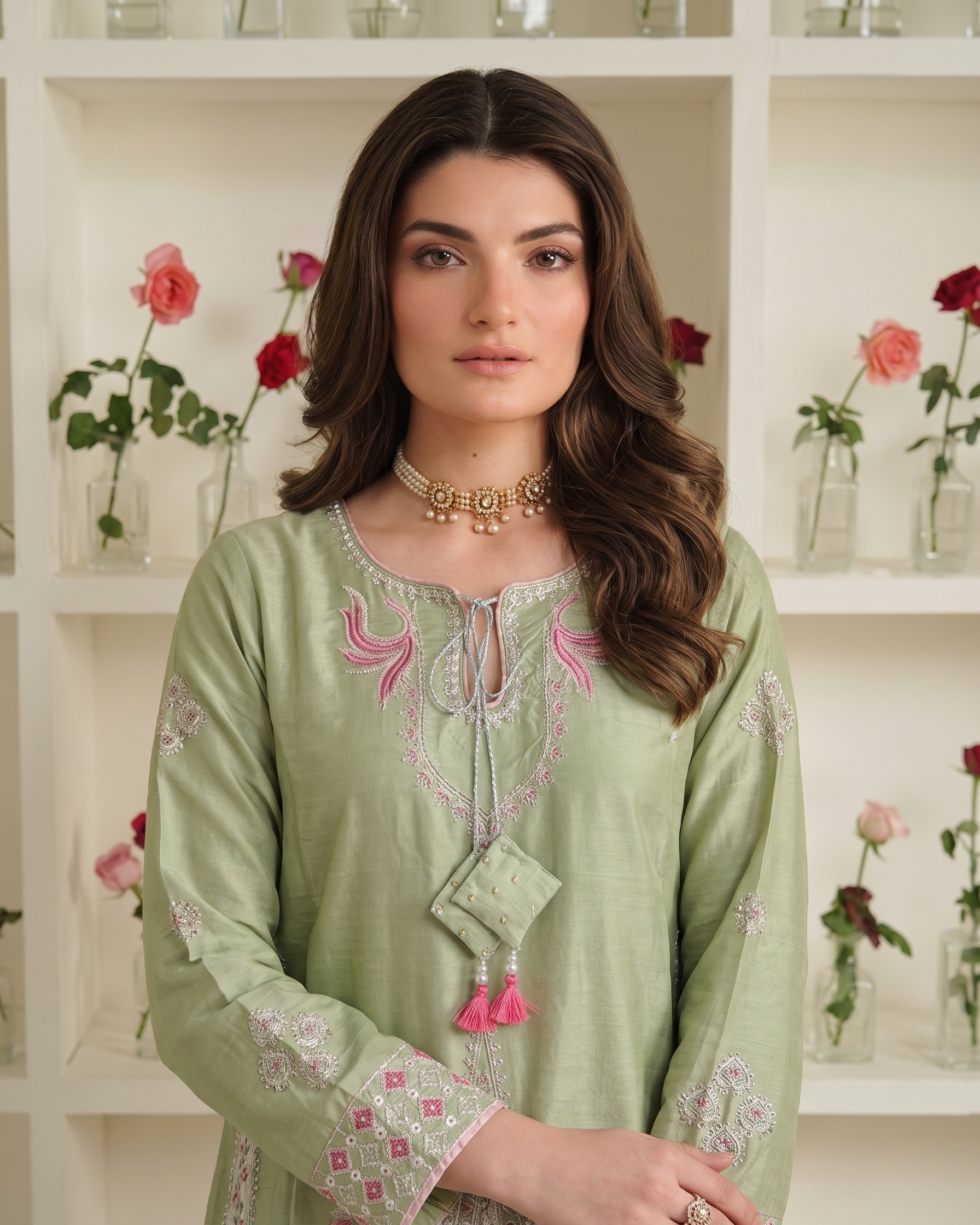 Pakistani Designer Mint Lawn Suit with Silk Dupatta Online in KSA Riyadh Saudi Arabia Oman Bahrain Qatar