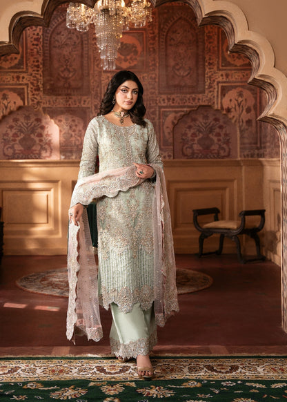 Pakistani Designer Mint Net Embroidered Salwar Kameez Online in KSA Riyadh Saudi Arabia Oman Bahrain Qatar