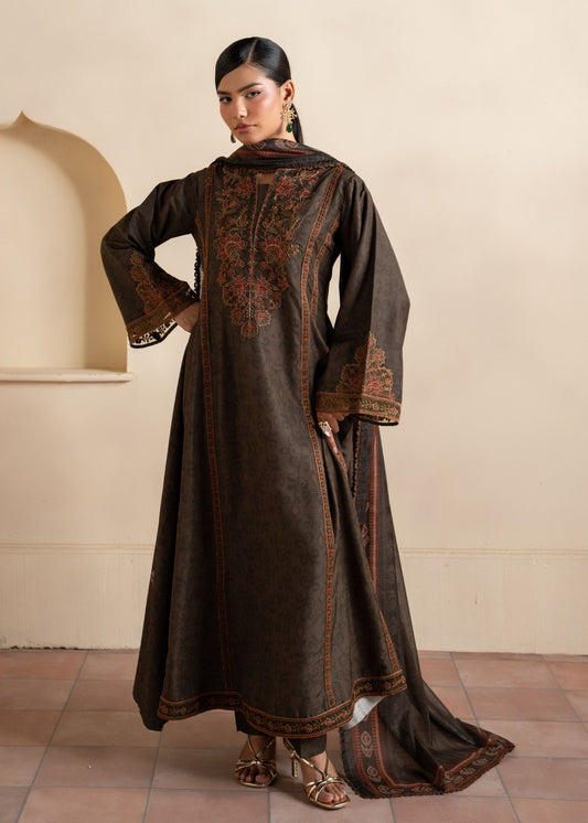Pakistani Designer Mocha Brown Khaddar Salwar Kameez Online in KSA Riyadh Saudi Arabia Oman Bahrain Qatar