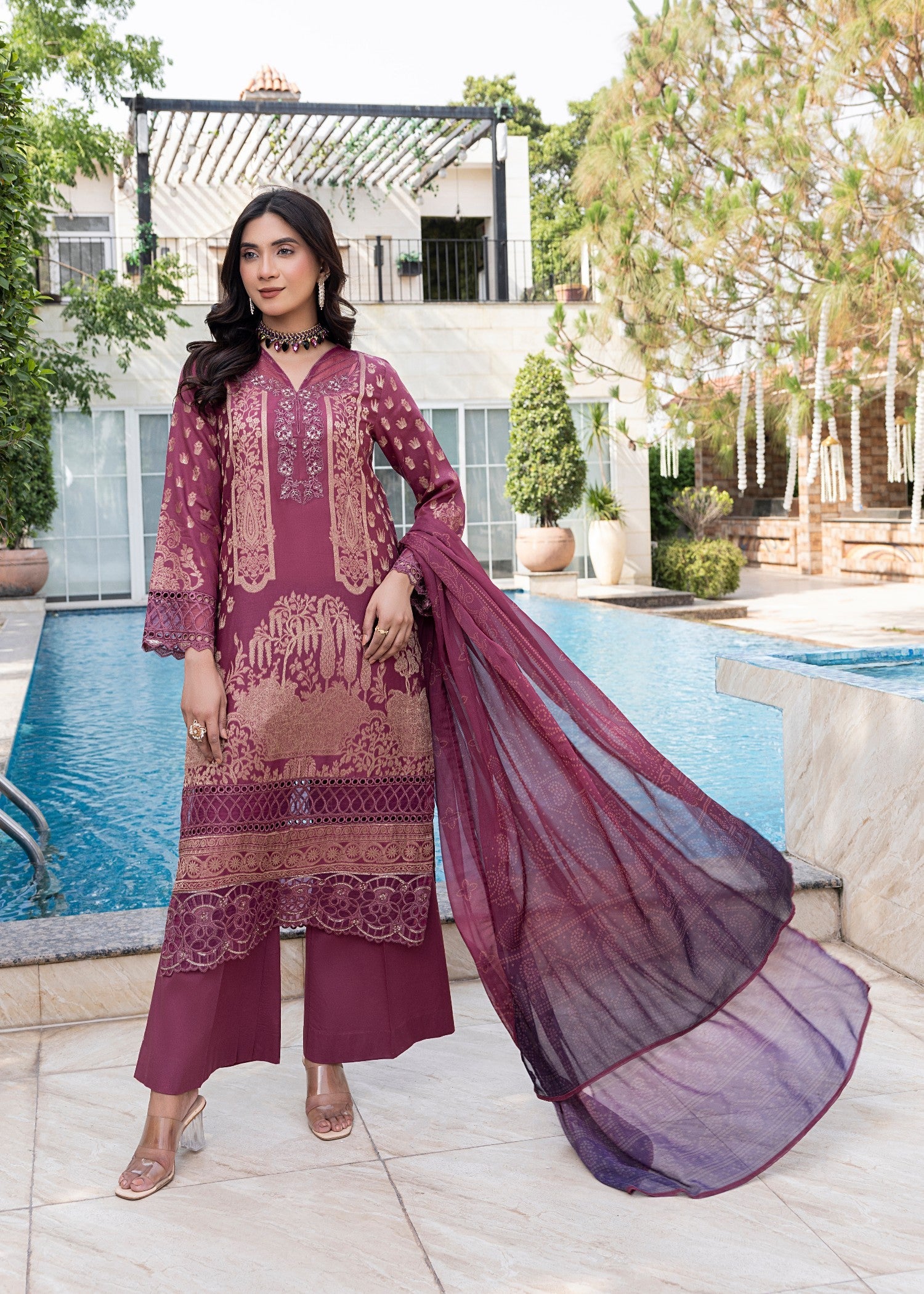Pakistani Designer Mulberry Jacquard Salwar Kameez Online in KSA Riyadh Saudi Arabia Oman Bahrain Qatar