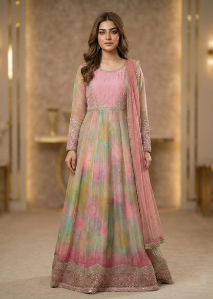 Pakistani Designer Multi Chiffon Embroidered Suit Online in UK USA Canada