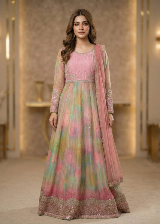Pakistani Designer Multi Chiffon Embroidered Suit Online in UK USA Canada