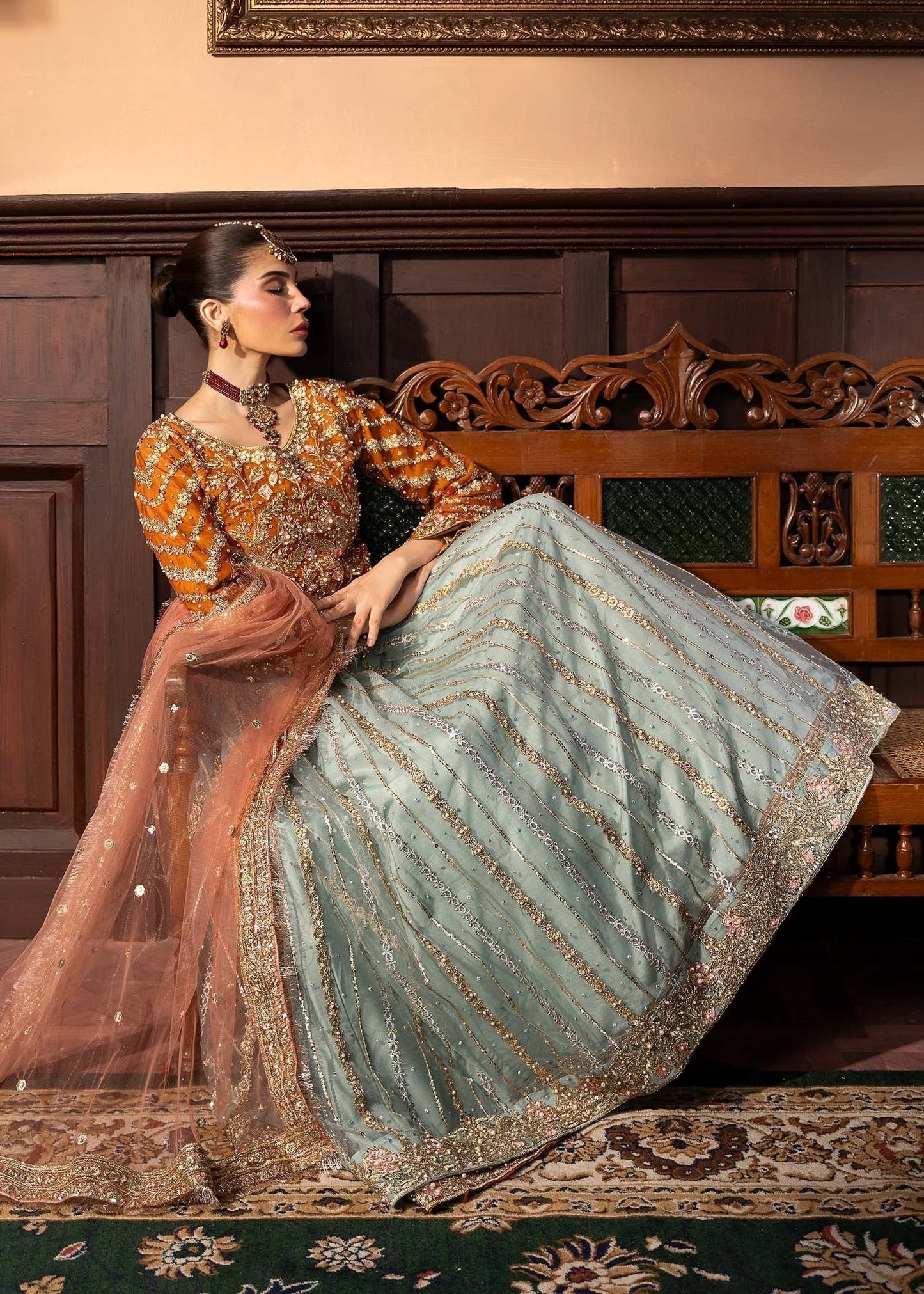 Pakistani Designer Multi Chiffon Wedding Guest Suit Online in KSA Riyadh Saudi Arabia Oman Bahrain Qatar