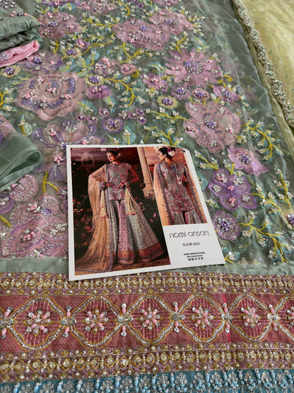 Pakistani Designer Multi Chiffon Wedding Lehenga Online in KSA Riyadh Saudi Arabia Oman Bahrain Qatar
