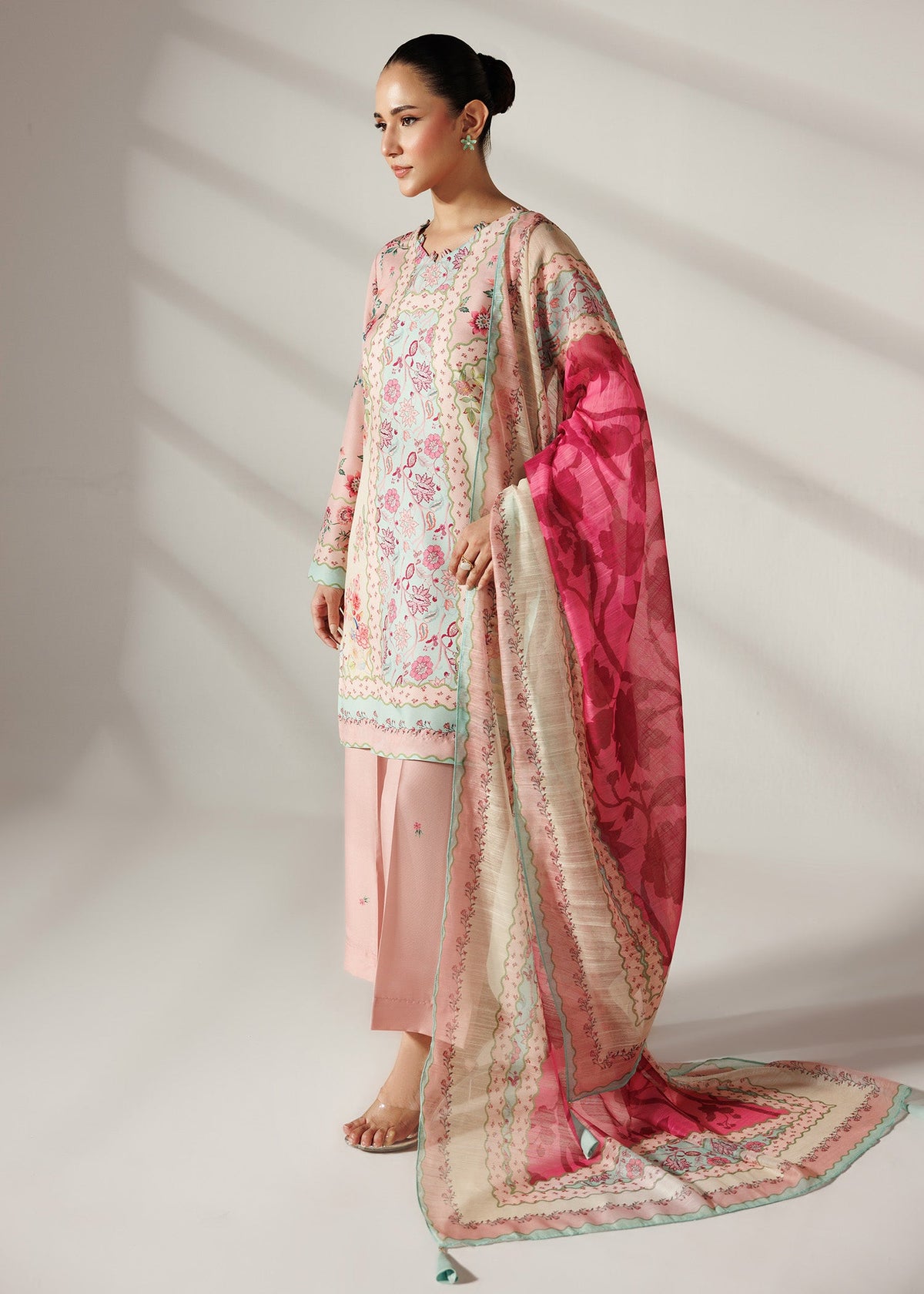 Pakistani Designer Multi Color Silk Lawn Salwar Kameez Online in KSA Riyadh Saudi Arabia Oman Bahrain Qatar