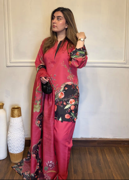 Pakistani Designer Multi Color Silk Lawn Suit Online in KSA Riyadh Saudi Arabia Oman Bahrain Qatar