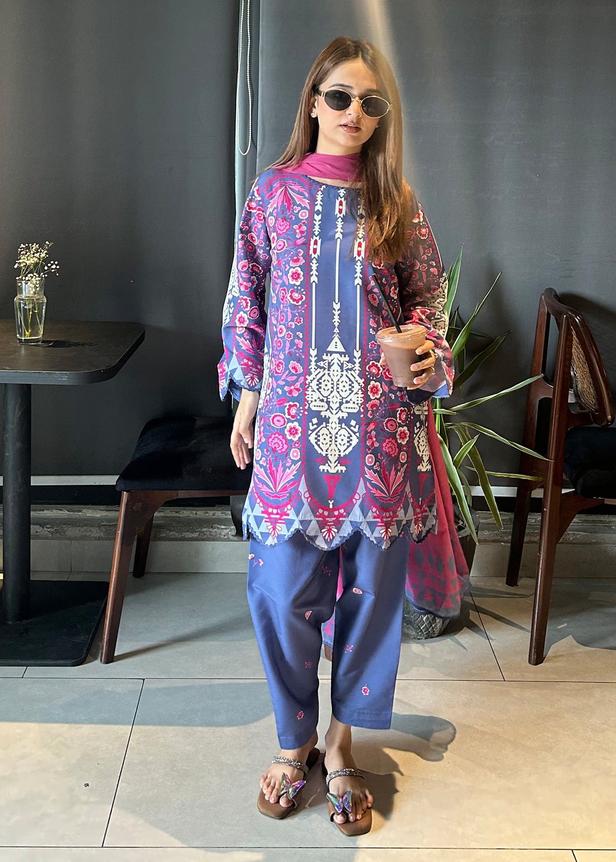Pakistani Designer Multi Raw Silk 3 Piece Suit Online in KSA Riyadh Saudi Arabia Oman Bahrain Qatar