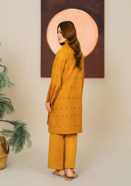 Pakistani Designer Mustard Cambric Tunic Kurta Online in KSA Riyadh Saudi Arabia Oman Bahrain Qatar