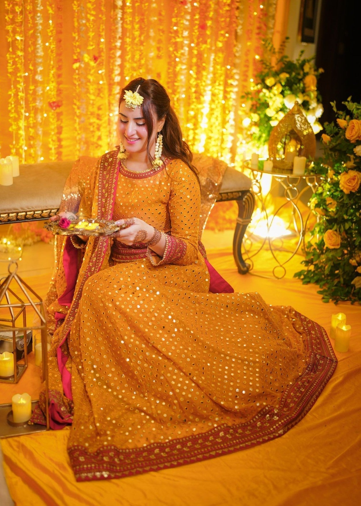 Pakistani Designer Mustard Chiffon Salwar Kameez Online in KSA Riyadh Saudi Arabia Oman Bahrain Qatar