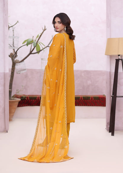 Pakistani Designer Mustard Chiffon Salwar Kameez Online in KSA Riyadh Saudi Arabia Oman Bahrain Qatar