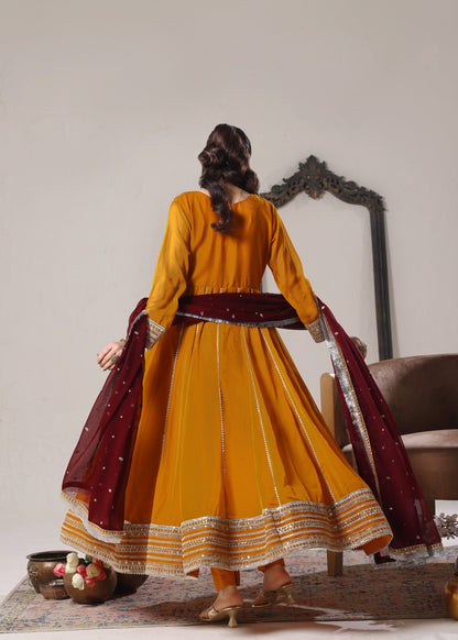 Pakistani Designer Mustard Chiffon Salwar Kameez Online in KSA Riyadh Saudi Arabia Oman Bahrain Qatar