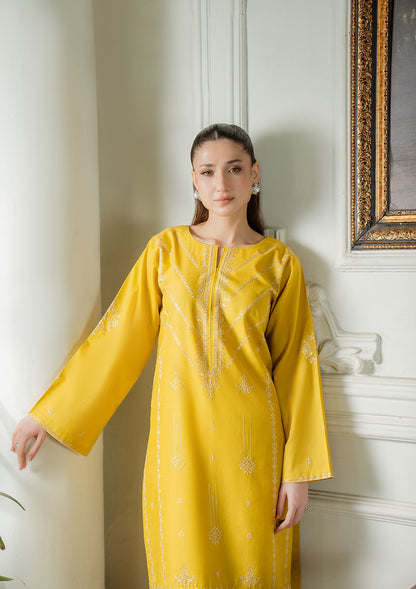 Pakistani Designer Mustard Cotton Salwar Kameez Online in KSA Riyadh Saudi Arabia Oman Bahrain Qatar