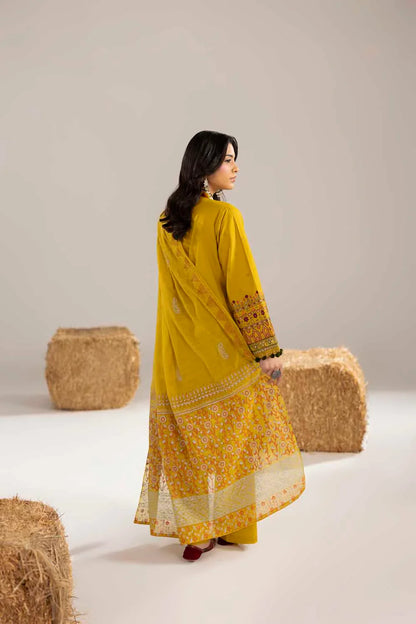 Pakistani Designer Mustard Cotton Suit Online in KSA Riyadh Saudi Arabia Oman Bahrain Qatar