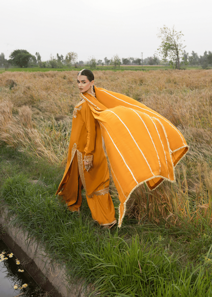 Pakistani Designer Mustard Embellished Silk Suit Online in Sri Lanka India Australia
