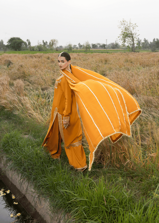 Pakistani Designer Mustard Embellished Silk Suit Online in Sri Lanka India Australia