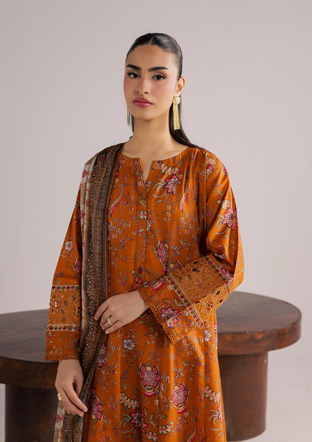 Pakistani Designer Mustard Lawn Salwar Kameez Online in KSA Riyadh Saudi Arabia Oman Bahrain Qatar